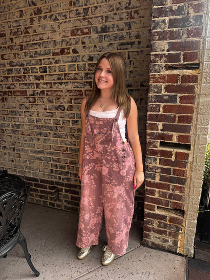 Wanna Be Washed Floral Oversized Overalls
