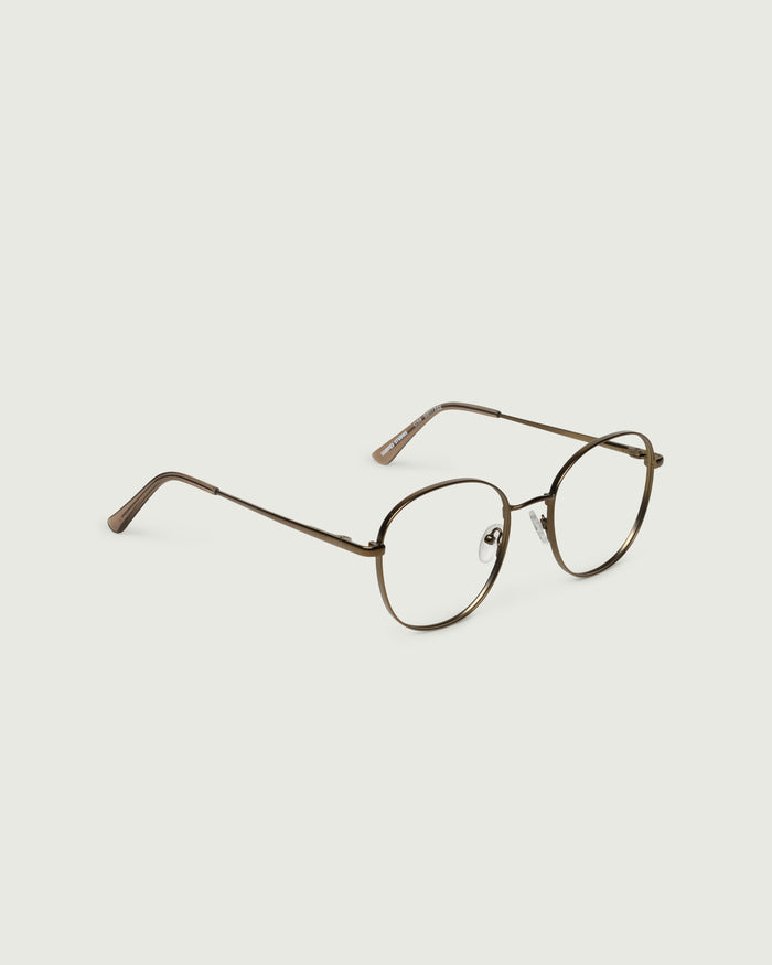Rye::Abbot Wide Eyeglasses round brown  metal front diagonal