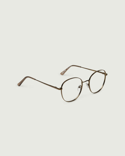 Rye::Abbot Wide Eyeglasses round brown  metal front diagonal