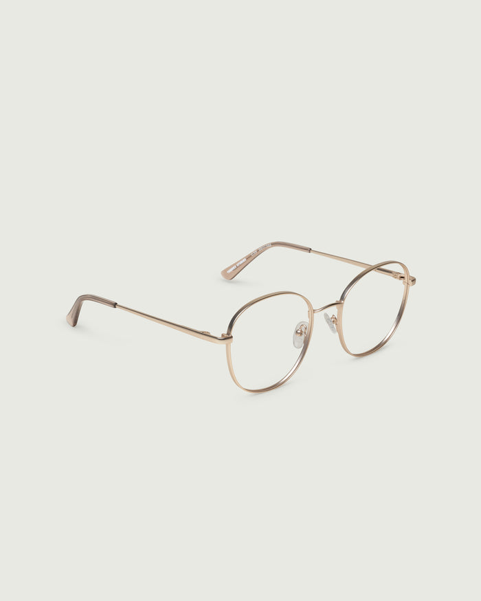 Tinsel::Abbot Wide Eyeglasses round gold metal front diagonal