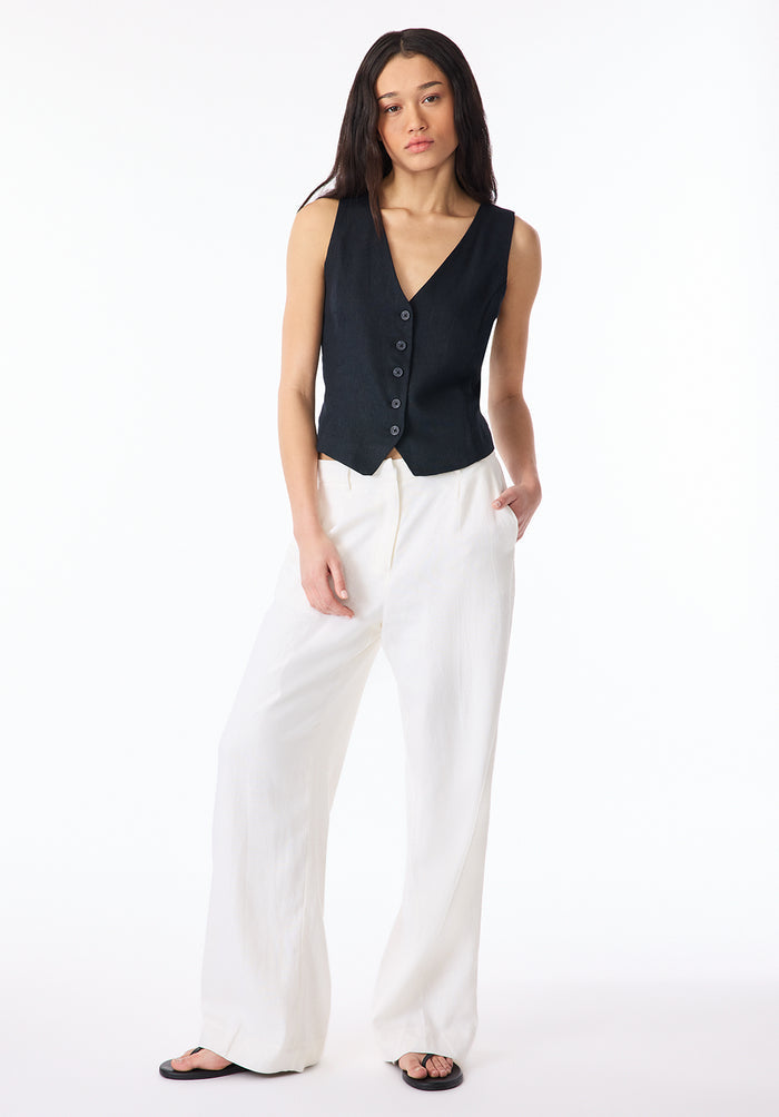 Buffalo Women Pants White Woven Casual Pants Linen Blend