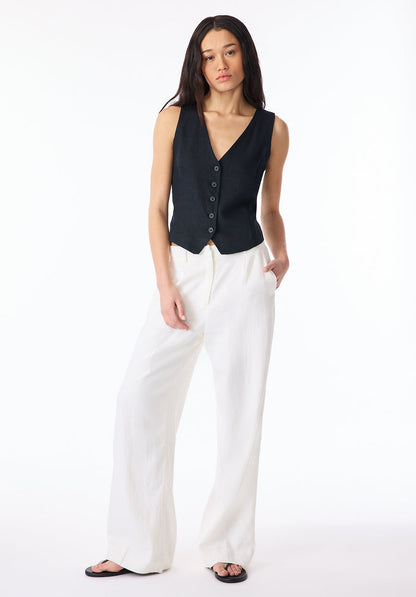 Buffalo Women Pants White Woven Casual Pants Linen Blend