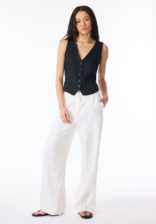 Buffalo Women Pants White Woven Casual Pants Linen Blend