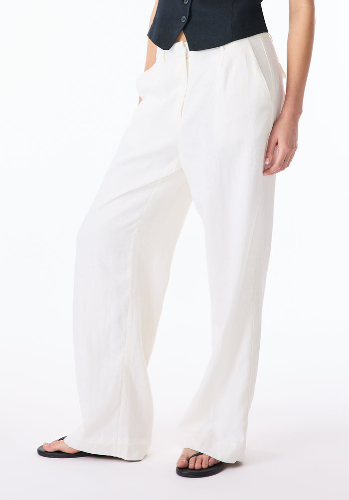 Buffalo Women Pants White Woven Casual Pants Linen Blend