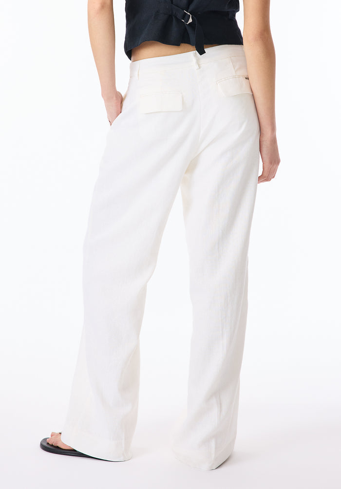 Buffalo Women Pants White Woven Casual Pants Linen Blend