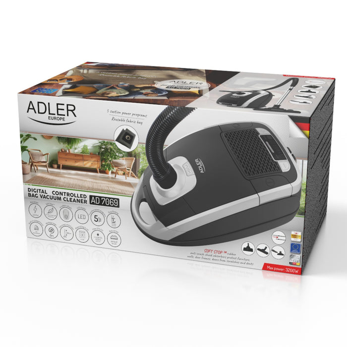 Adler AD7069 800W Digital Bagged Vacuum Cleaner Black & White