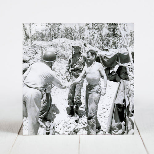 Admiral Cochrane Greets Colonel Lewis B. "Chesty" Puller on Peleliu c.1944