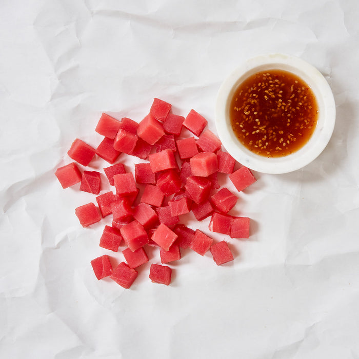 Cubed ahi tuna and shoyu sauce