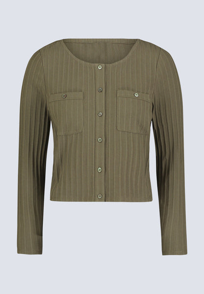 Buffalo Women Tops Green Knit Knit Long Sleeve Button-Up Cropped Length