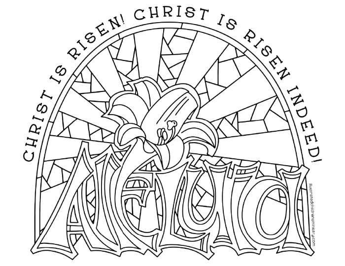 Alleluia Easter Lily Coloring Page & Poster B&W