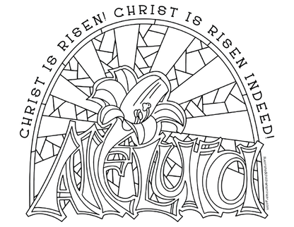 Alleluia Easter Lily Coloring Page & Poster B&W