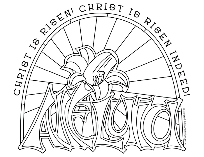 Alleluia Easter Lily Coloring Page & Poster B&W