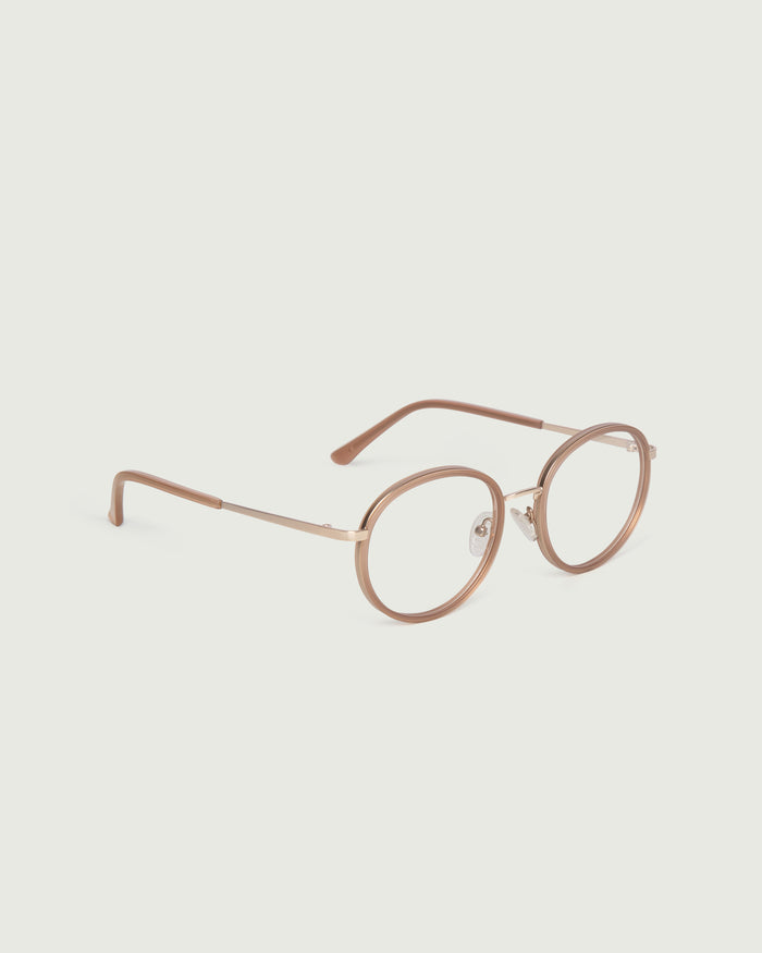 Toasted Peach::Alvaro Eyeglasses round nude metal front diagonal