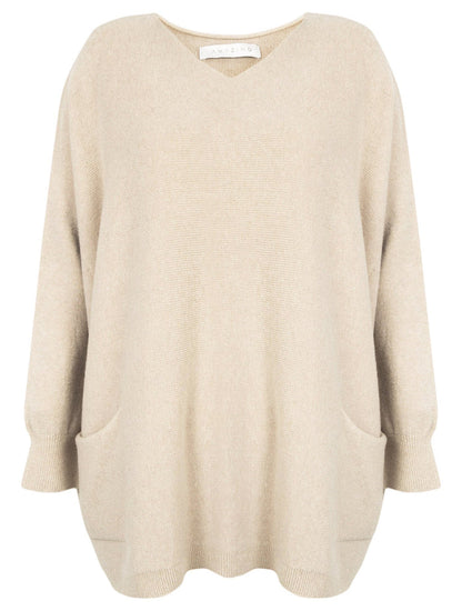 Amazing Woman Caryf X 2 Pocket Oversize Round Neck Jumper by Amazing Woman, shop the brand at Dotique beige sweater