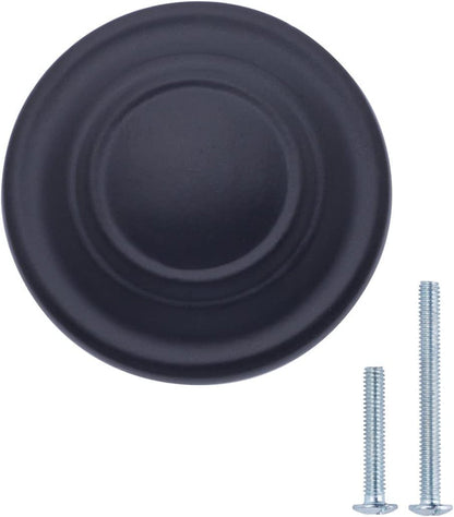 AmazonBasics Cabinet Knobs Traditional Top Rings Cabinet Knob Flat Black 1.25 inches Diameter Pack of 10
