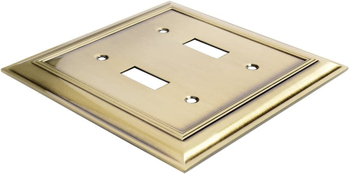 AmazonBasics Double Toggle Wall Plate Antique Brass 2Pack