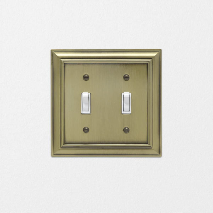 AmazonBasics Double Toggle Wall Plate Antique Brass 2Pack