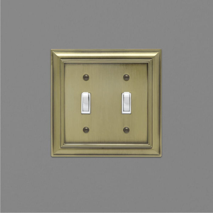 AmazonBasics Double Toggle Wall Plate Antique Brass 2Pack