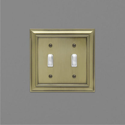 AmazonBasics Double Toggle Wall Plate Antique Brass 2Pack