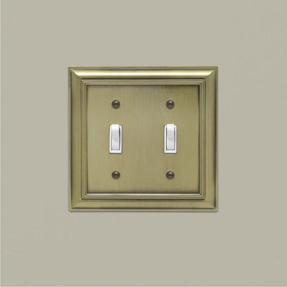 AmazonBasics Double Toggle Wall Plate Antique Brass 2Pack