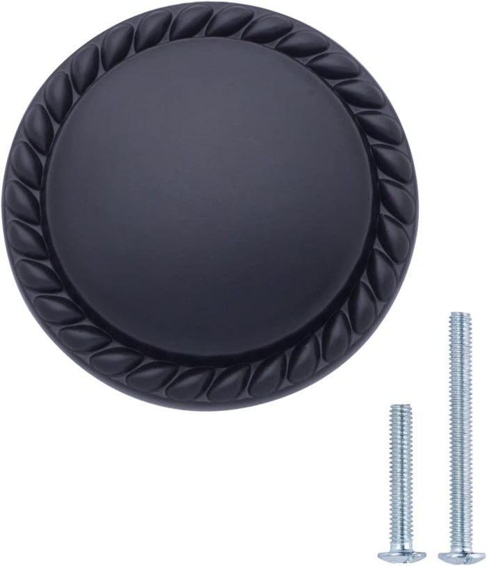AmazonBasics Round Braided Cabinet Knob, 1.25 Diameter, Flat Black, 10-Pack