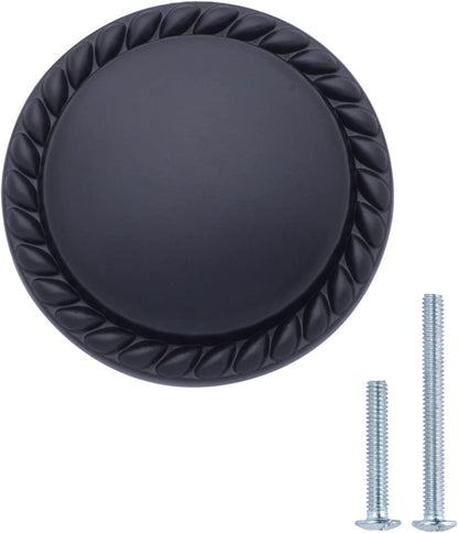 AmazonBasics Round Braided Cabinet Knob, 1.25 Diameter, Flat Black, 10-Pack