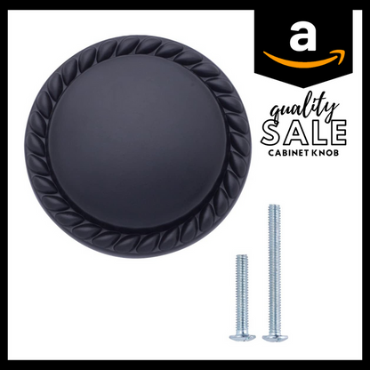 AmazonBasics Round Braided Cabinet Knob, 1.25 Diameter, Flat Black, 10-Pack