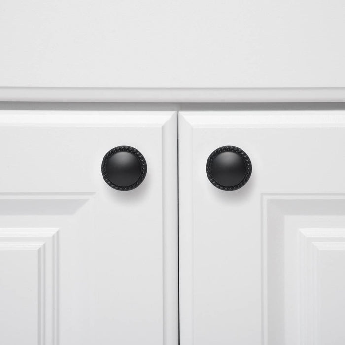 AmazonBasics Round Braided Cabinet Knob, 1.25 Diameter, Flat Black, 10-Pack