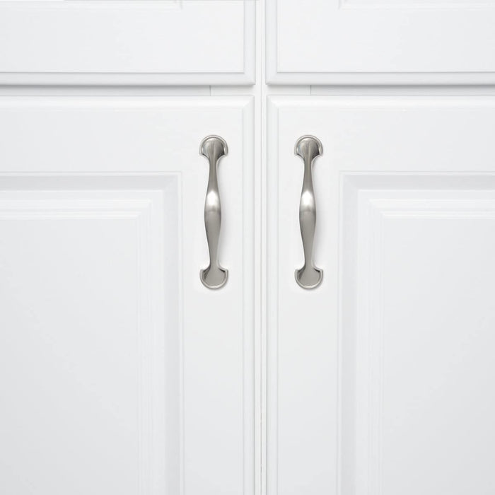 AmazonBasics Rounded Foot Cabinet Handle 4.63in Length 3in Hole Center Satin Nickel 10Pack
