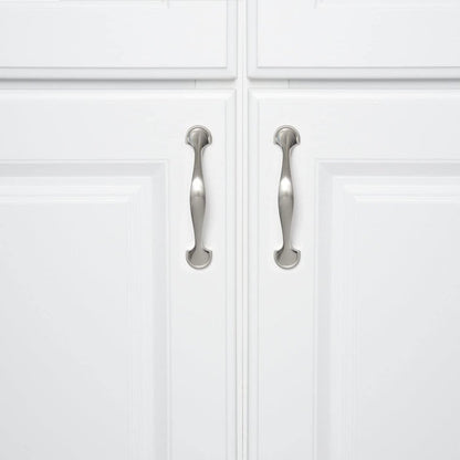 AmazonBasics Rounded Foot Cabinet Handle 4.63in Length 3in Hole Center Satin Nickel 10Pack