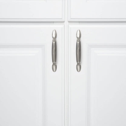 AmazonBasics Spoon Foot Cabinet Handle 5.12in Length 3in Hole Center Satin Nickel 10Pack