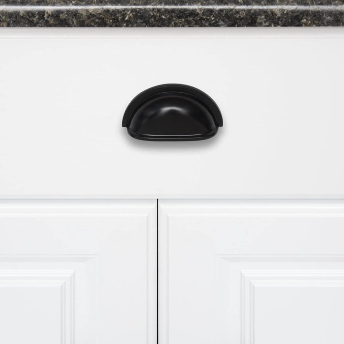 AmazonBasics Traditional Bin Cup Drawer Pull 3.69in Length 3in Hole Center Flat Black 10Pack