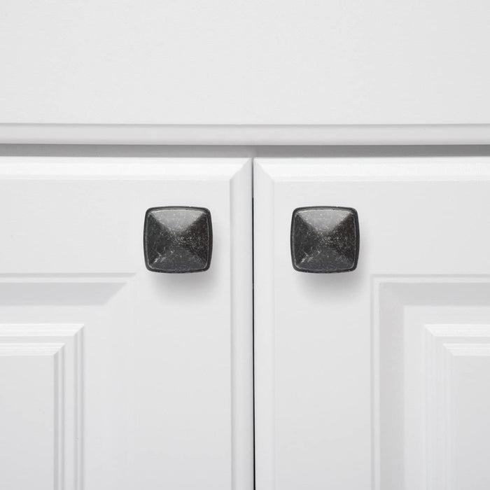 AmazonBasics Traditional Square Cabinet Knob 1.25in Diameter Antique Silver 10Pack