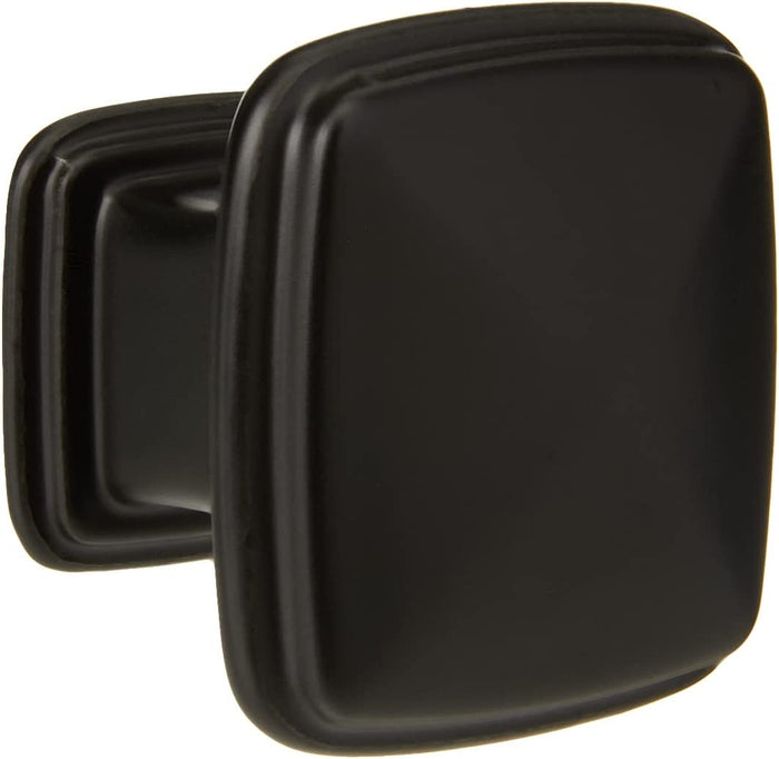 AmazonBasics Traditional Square Cabinet Knob 1.25in Diameter Flat Black 25Pack