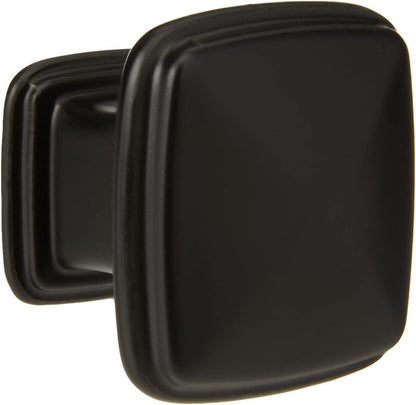 AmazonBasics Traditional Square Cabinet Knob 1.25in Diameter Flat Black 25Pack