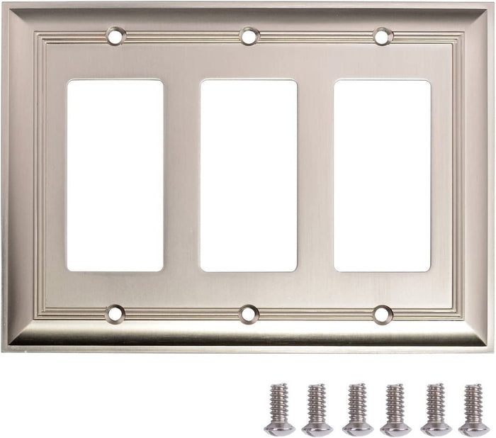 AmazonBasics Triple Gang Wall Plate Satin Nickel 1Pack