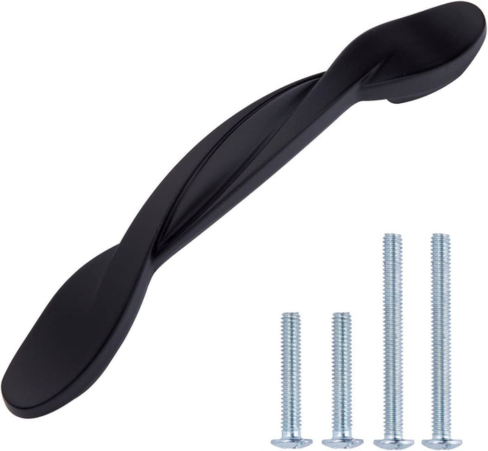 AmazonBasics Twisted Cabinet Handle 4.5in Length 3in Hole Center Flat Black 10Pack