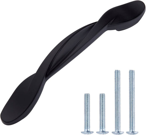AmazonBasics Twisted Cabinet Handle 4.5in Length 3in Hole Center Flat Black 10Pack