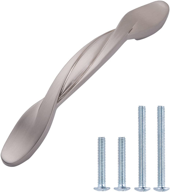 AmazonBasics Twisted Cabinet Handle 4.5in Length 3in Hole Center Satin Nickel 10Pack
