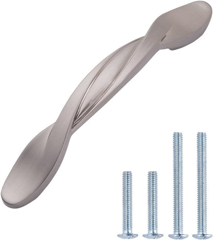 AmazonBasics Twisted Cabinet Handle 4.5in Length 3in Hole Center Satin Nickel 10Pack