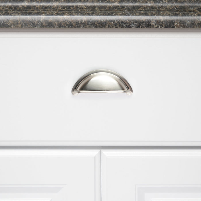 AmazonBasics Wide Bin Cup Drawer Pull 3.69in Length 3in Hole Center Satin Nickel 10Pack
