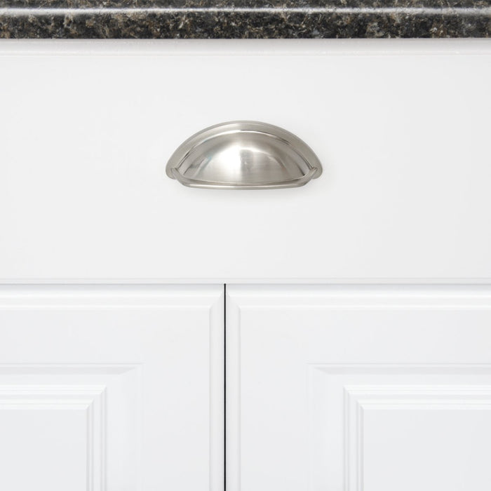 AmazonBasics Wide Bin Cup Drawer Pull 3.69in Length 3in Hole Center Satin Nickel 10Pack