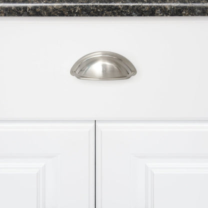 AmazonBasics Wide Bin Cup Drawer Pull 3.69in Length 3in Hole Center Satin Nickel 10Pack