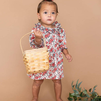 Amour Rose Floral Ruffle Baby Dress & Bloomer (Linen Blend)