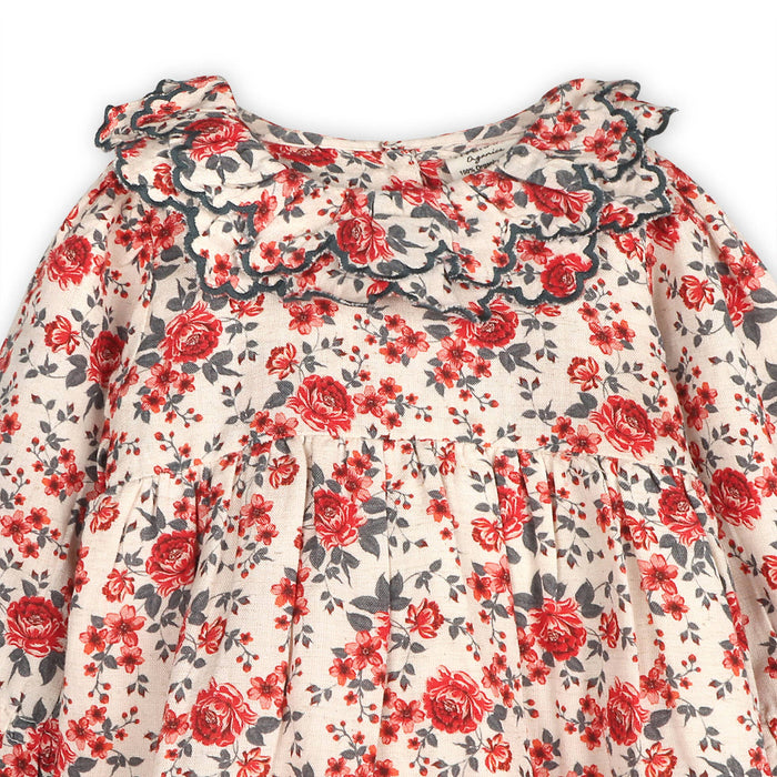 Amour Rose Floral Ruffle Baby Dress & Bloomer (Linen Blend)