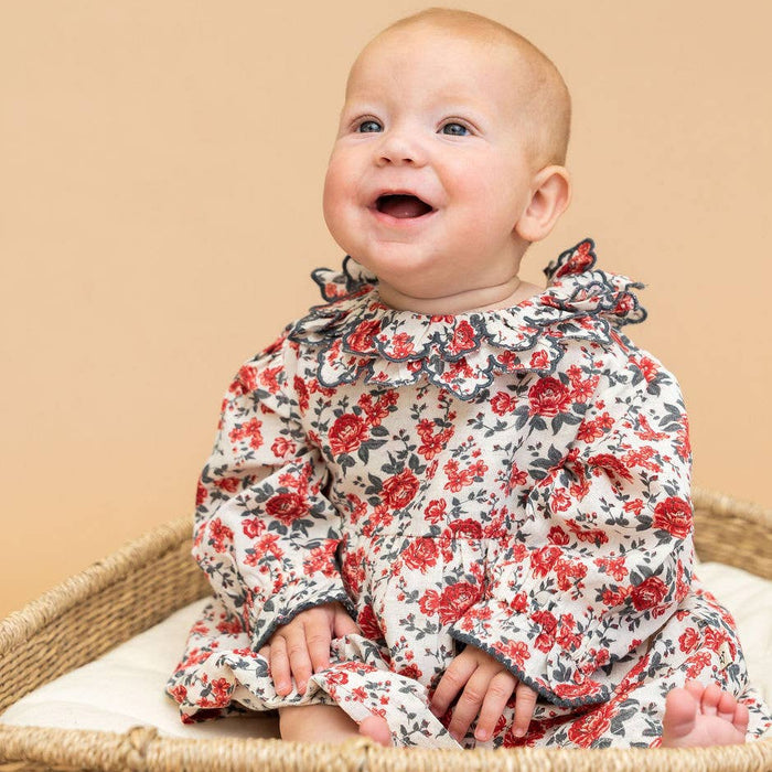 Amour Rose Floral Ruffle Baby Dress & Bloomer (Linen Blend)