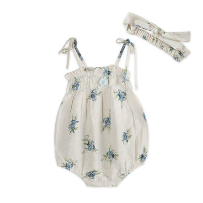 Anais Floral Baby Romper + Headband (Linen Blend)