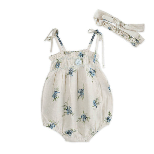 Anais Floral Baby Romper + Headband (Linen Blend)