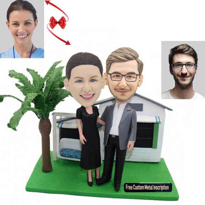 Anniversary Couple In The Garden Custom Bobbleheads