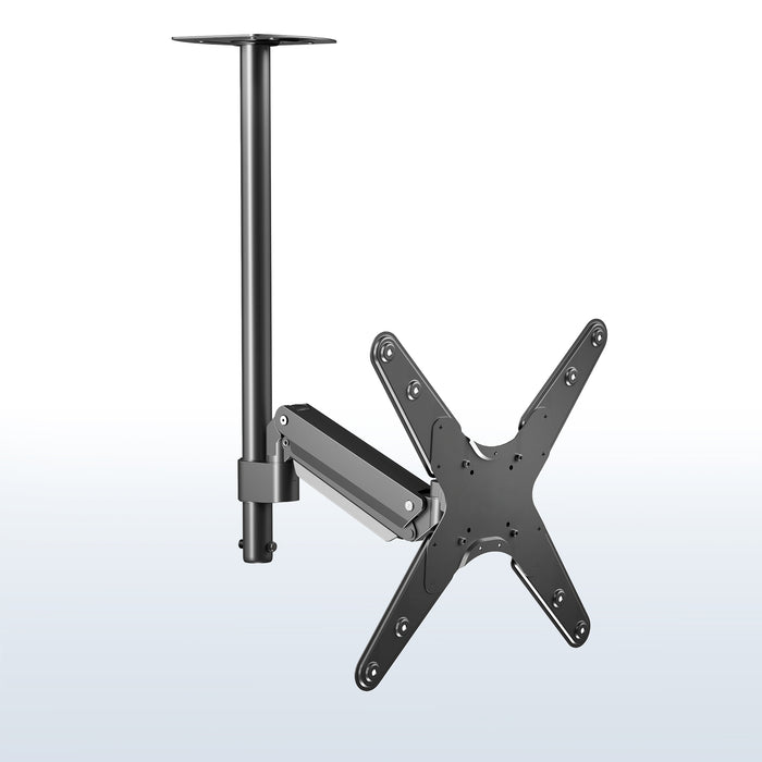 Articulating ceiling TV mount in black color.